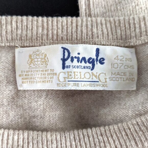 Vintage Pringle of Scotland Lambswool Argyle Sweater GEELONG Diamond Beige Brown - Picture 8 of 9
